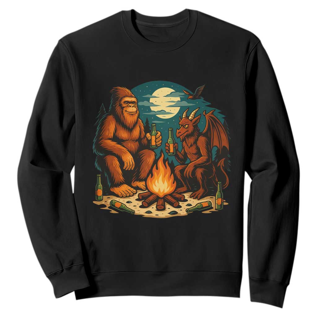 Funny Bigfoot And Jersey Devil Camping Cryptid Gift Sweatshirt TS12 Black Print Your Wear