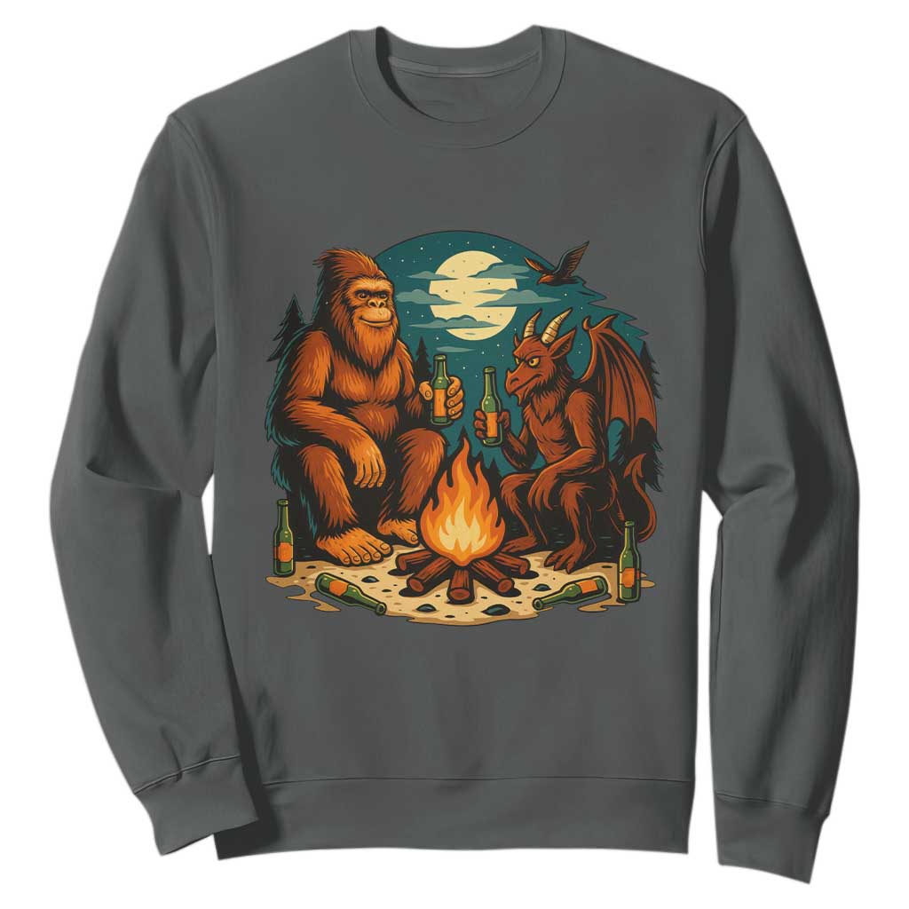 Funny Bigfoot And Jersey Devil Camping Cryptid Gift Sweatshirt TS12 Dark Heather Print Your Wear