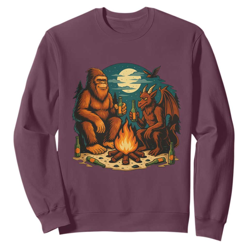 Funny Bigfoot And Jersey Devil Camping Cryptid Gift Sweatshirt TS12 Maroon Print Your Wear