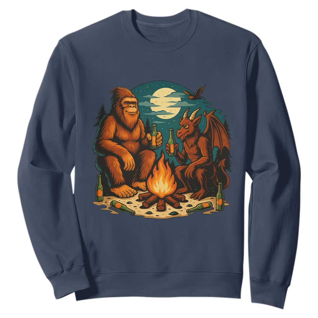 Funny Bigfoot And Jersey Devil Camping Cryptid Gift Sweatshirt TS12 Navy Print Your Wear