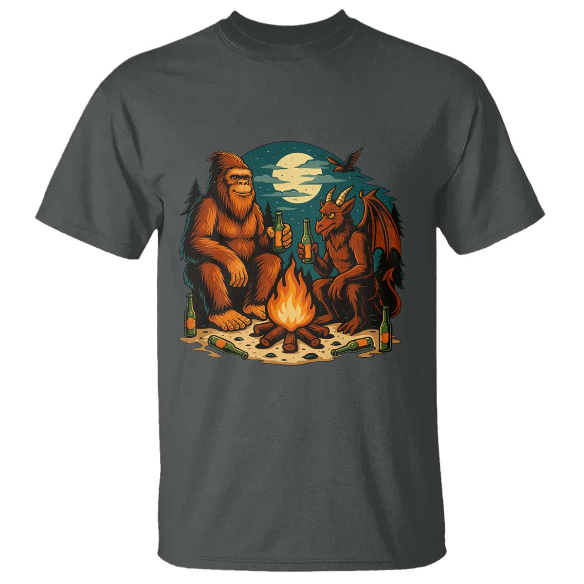 Funny Bigfoot And Jersey Devil Camping Cryptid Gift T Shirt TS12 Dark Heather Print Your Wear