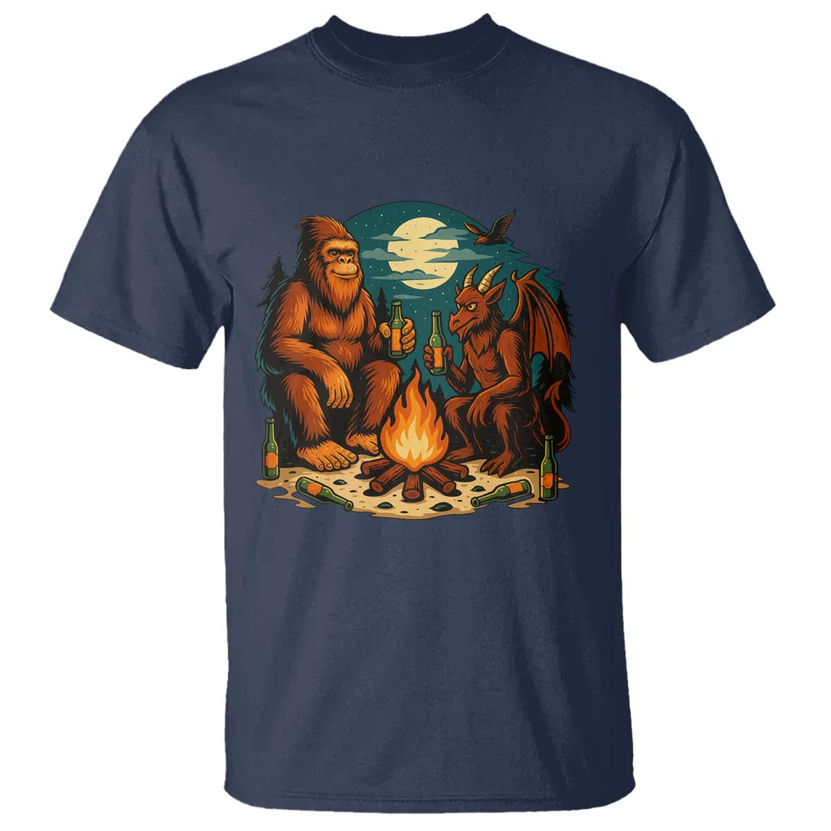 Funny Bigfoot And Jersey Devil Camping Cryptid Gift T Shirt TS12 Navy Print Your Wear