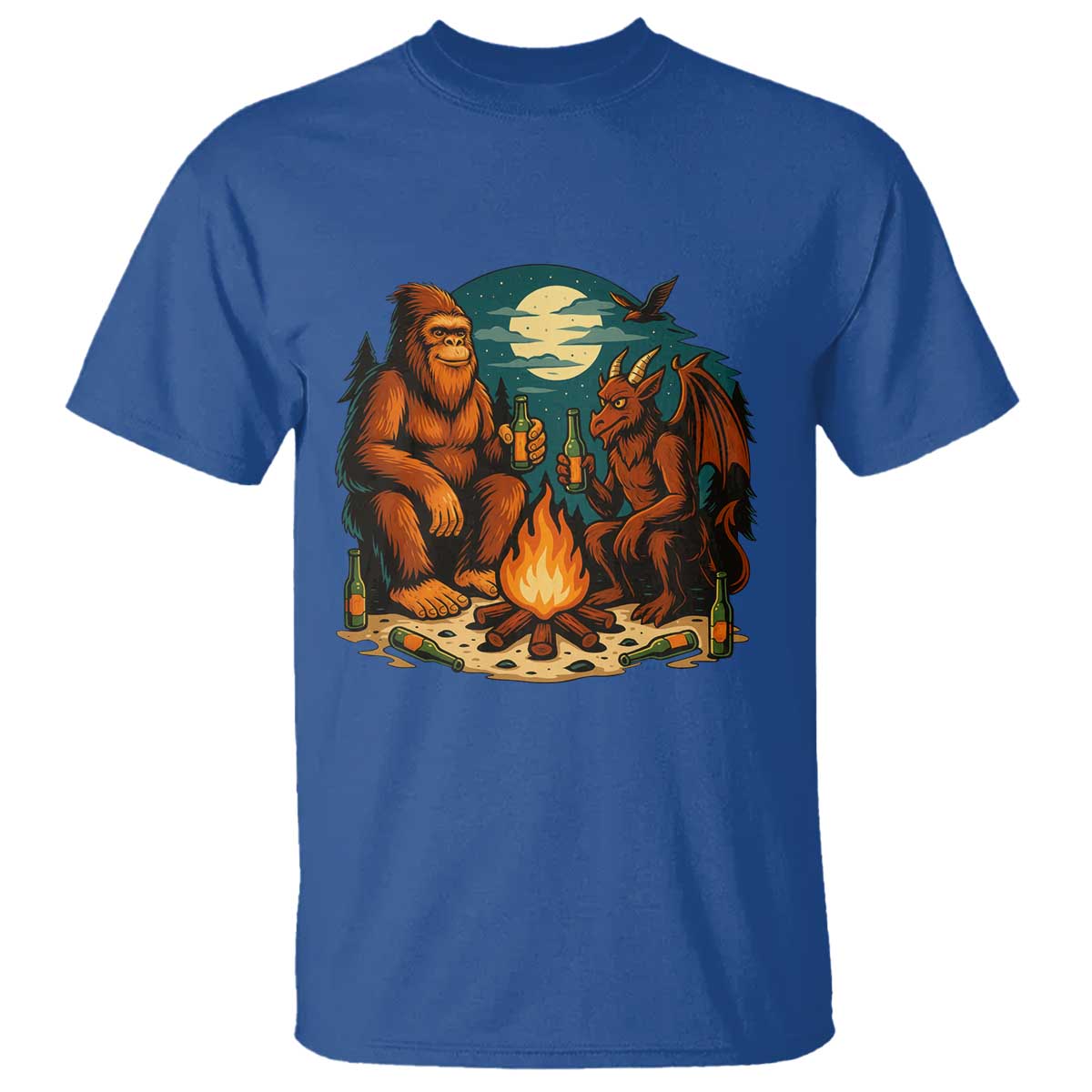 Funny Bigfoot And Jersey Devil Camping Cryptid Gift T Shirt TS12 Royal Blue Print Your Wear