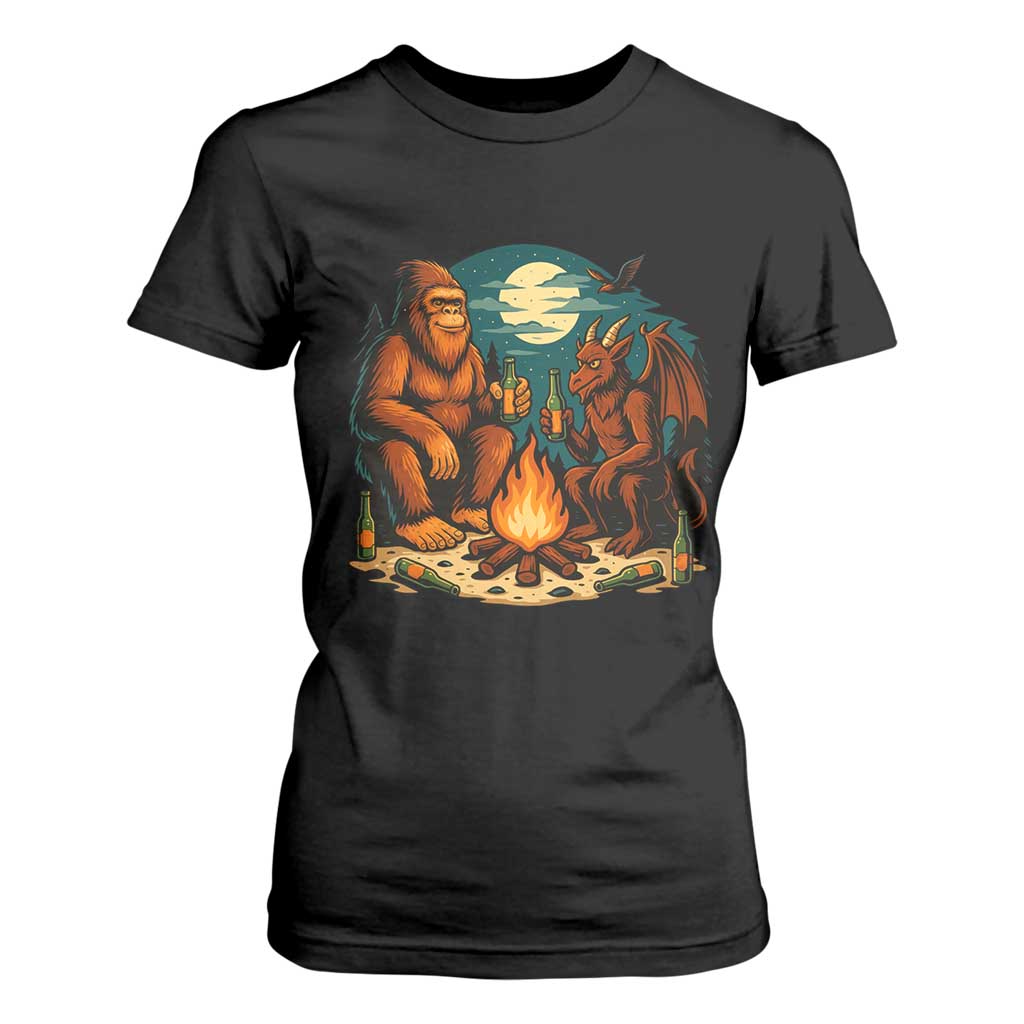 Funny Bigfoot And Jersey Devil Camping Cryptid Gift T Shirt For Women TS12 Black Print Your Wear