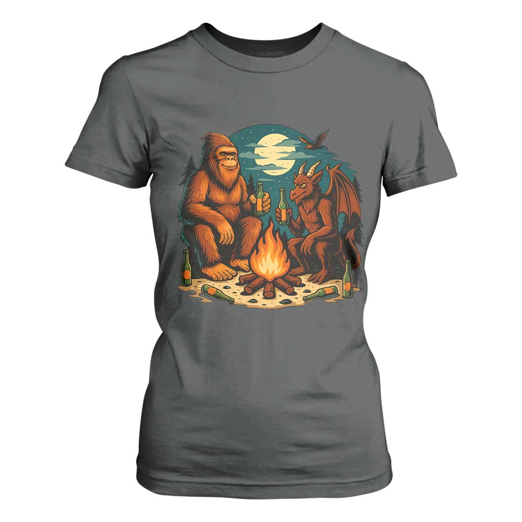 Funny Bigfoot And Jersey Devil Camping Cryptid Gift T Shirt For Women TS12 Dark Heather Print Your Wear