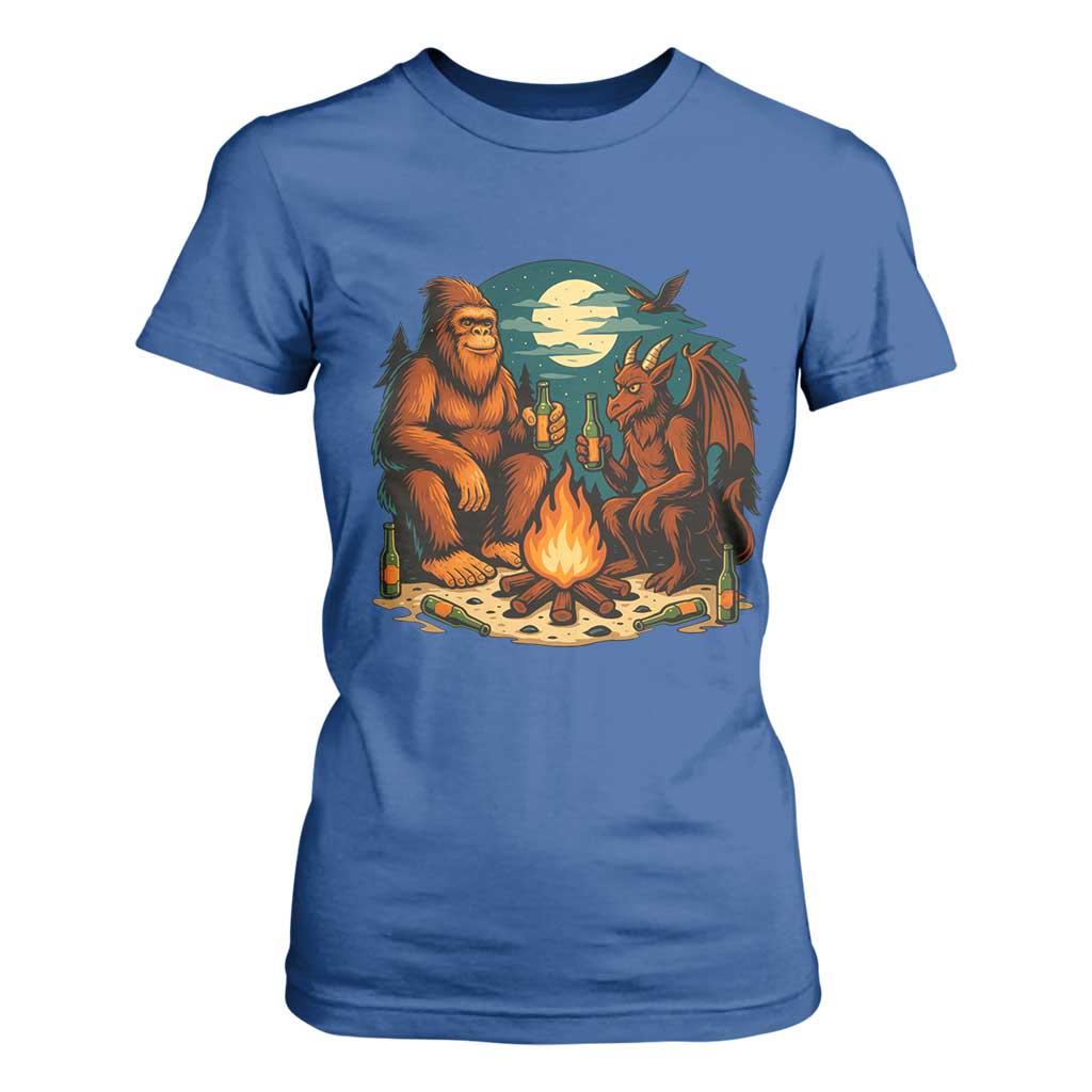 Funny Bigfoot And Jersey Devil Camping Cryptid Gift T Shirt For Women TS12 Royal Blue Print Your Wear
