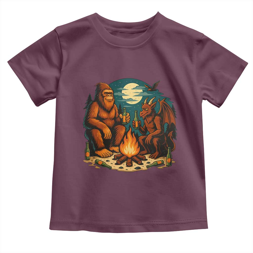 Funny Bigfoot And Jersey Devil Camping Cryptid Gift Toddler T Shirt TS12 Maroon Print Your Wear