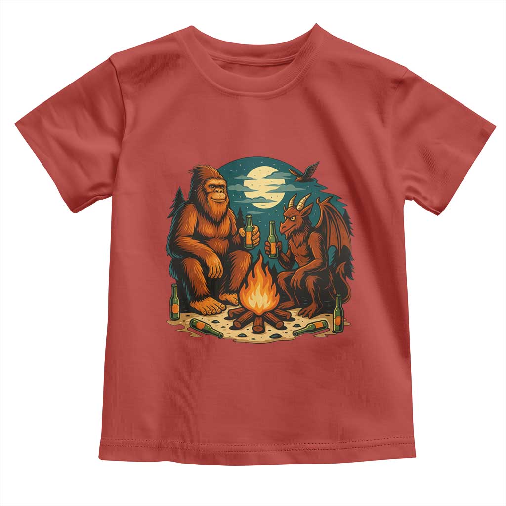 Funny Bigfoot And Jersey Devil Camping Cryptid Gift Toddler T Shirt TS12 Red Print Your Wear