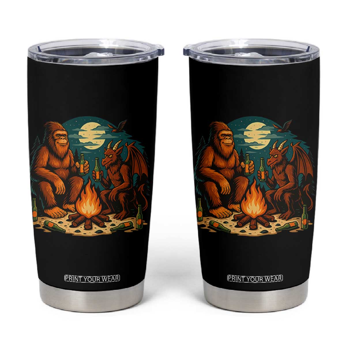 Funny Bigfoot And Jersey Devil Camping Cryptid Gift Tumbler Cup TS12 Black Print Your Wear
