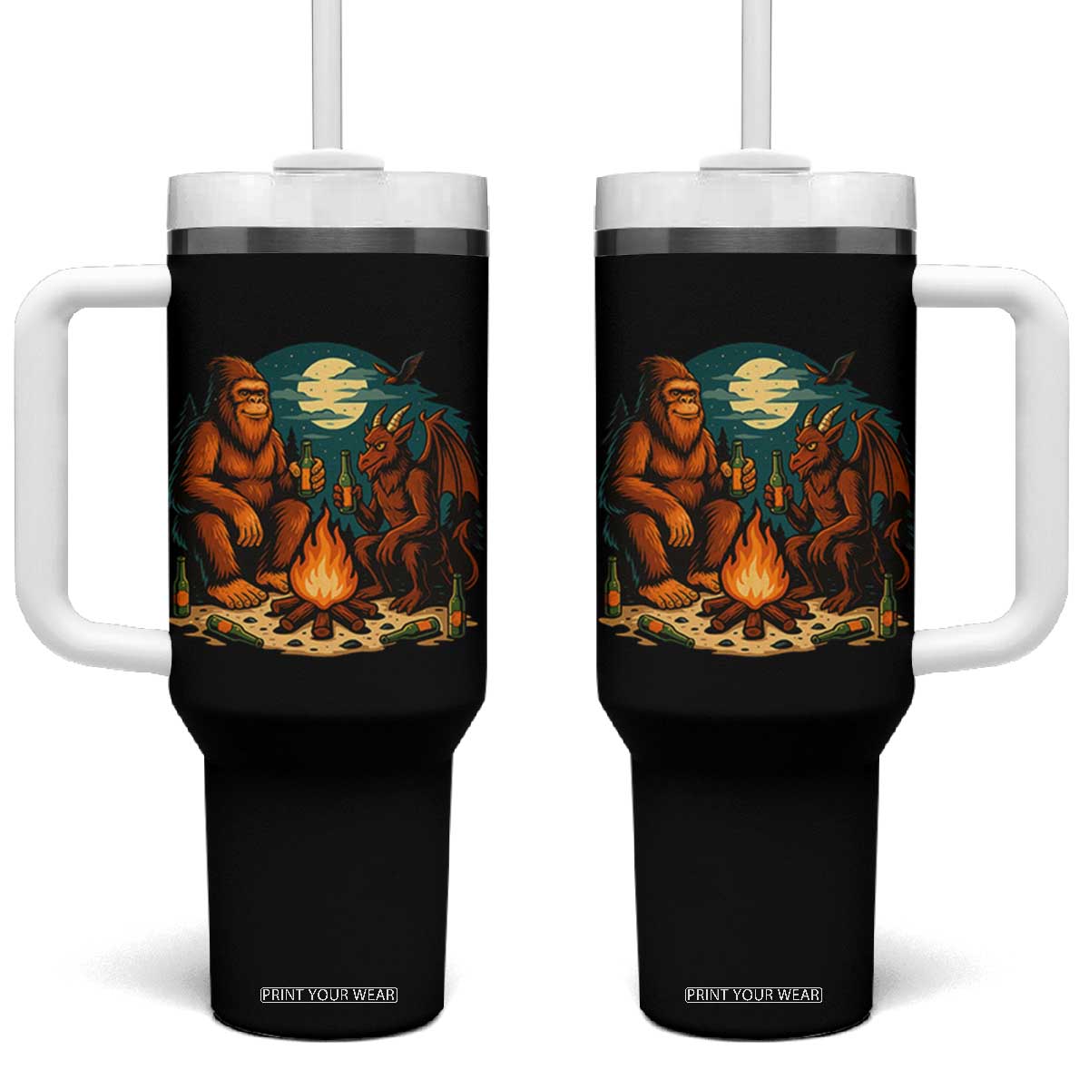 Funny Bigfoot And Jersey Devil Camping Cryptid Gift Tumbler With Handle TS12 One Size: 40 oz Black Print Your Wear