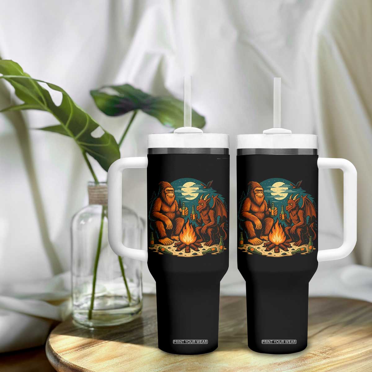 Funny Bigfoot And Jersey Devil Camping Cryptid Gift Tumbler With Handle TS12 Print Your Wear