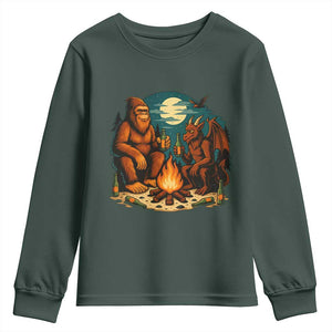 Funny Bigfoot And Jersey Devil Camping Cryptid Gift Youth Sweatshirt TS12 Dark Forest Green Print Your Wear
