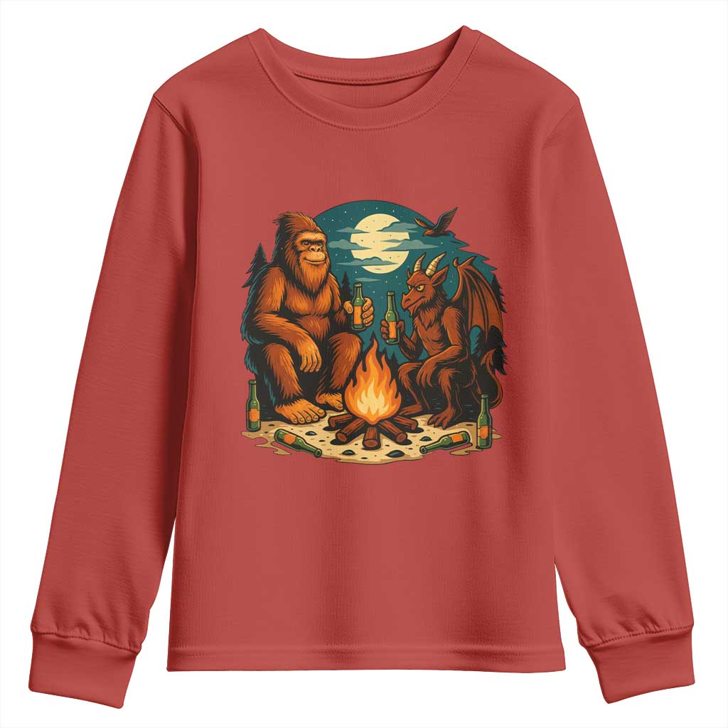 Funny Bigfoot And Jersey Devil Camping Cryptid Gift Youth Sweatshirt TS12 Red Print Your Wear