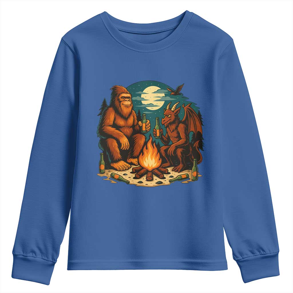 Funny Bigfoot And Jersey Devil Camping Cryptid Gift Youth Sweatshirt TS12 Royal Blue Print Your Wear