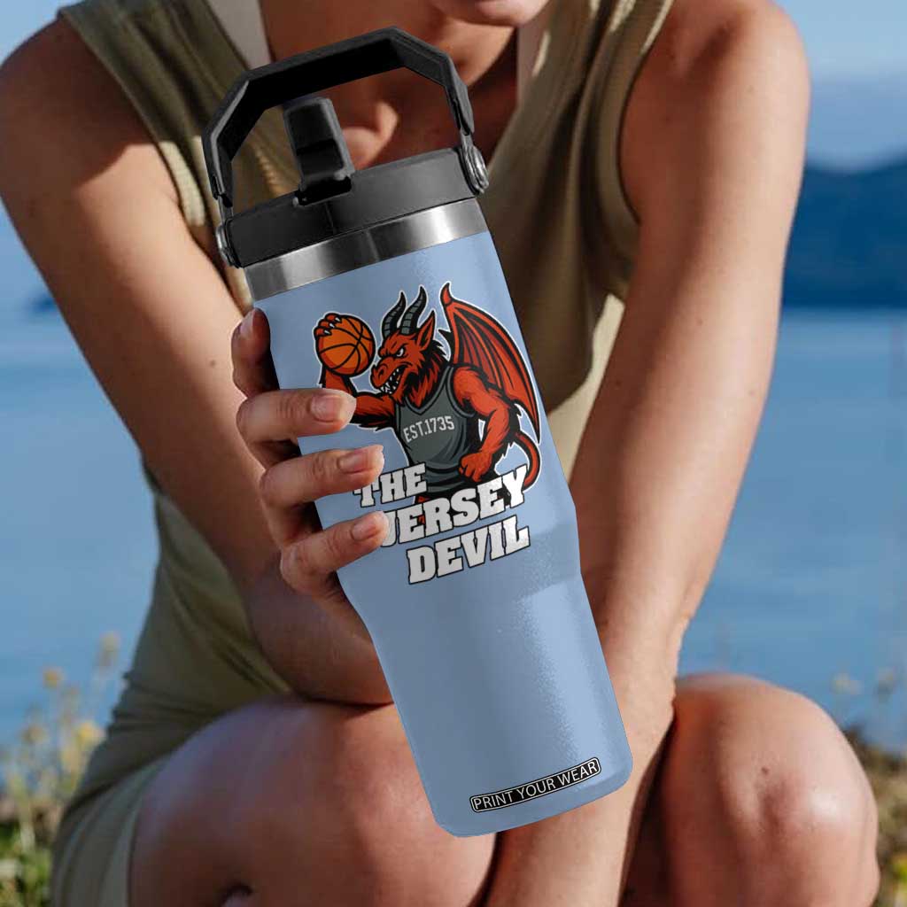 Funny Cryptid Sports Flip Straw Tumbler Jersey Devil Playing Basketball TS12 One Size: 30 oz Light Blue Print Your Wear
