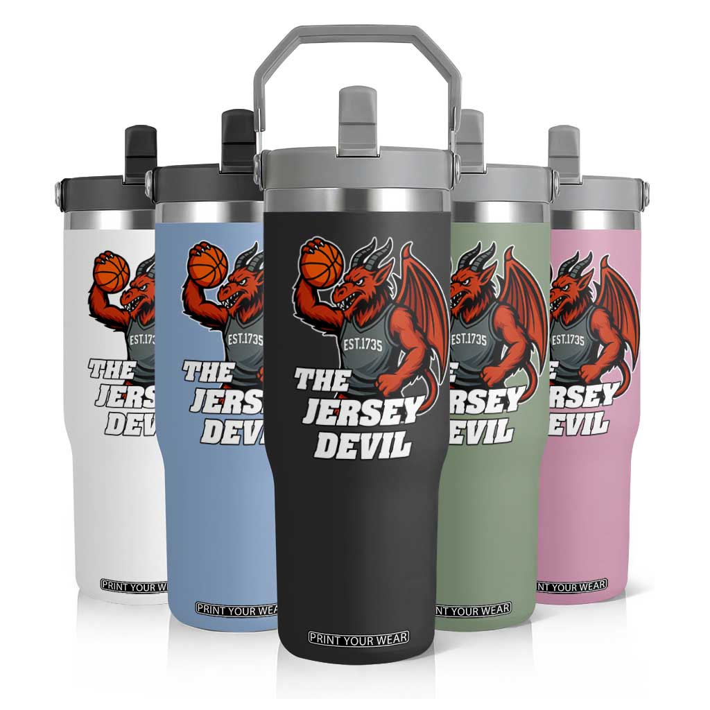 Funny Cryptid Sports Flip Straw Tumbler Jersey Devil Playing Basketball TS12 Print Your Wear
