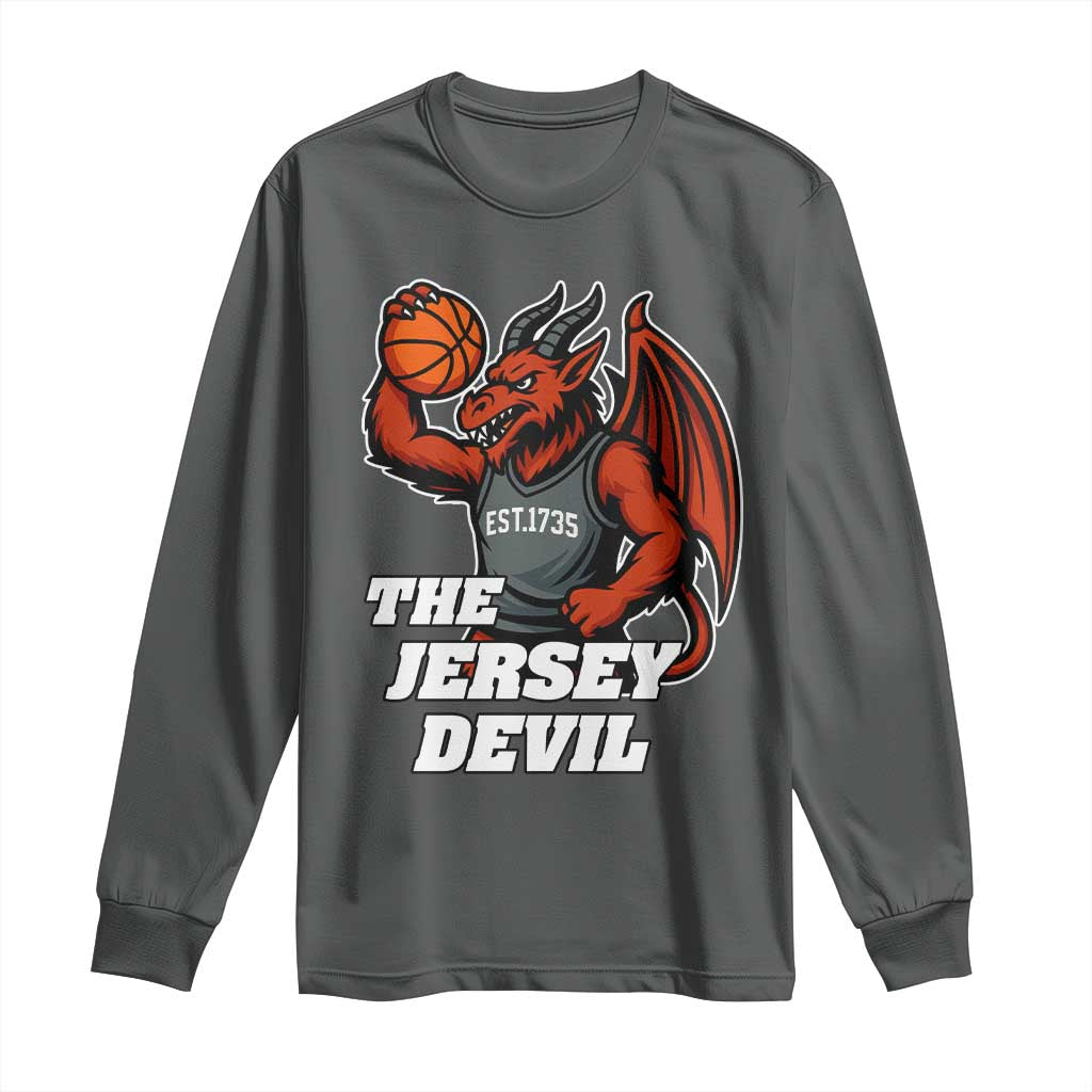 Funny Cryptid Sports Long Sleeve Shirt Jersey Devil Playing Basketball TS12 Dark Heather Print Your Wear
