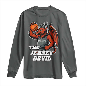 Funny Cryptid Sports Long Sleeve Shirt Jersey Devil Playing Basketball TS12 Dark Heather Print Your Wear