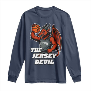 Funny Cryptid Sports Long Sleeve Shirt Jersey Devil Playing Basketball TS12 Navy Print Your Wear