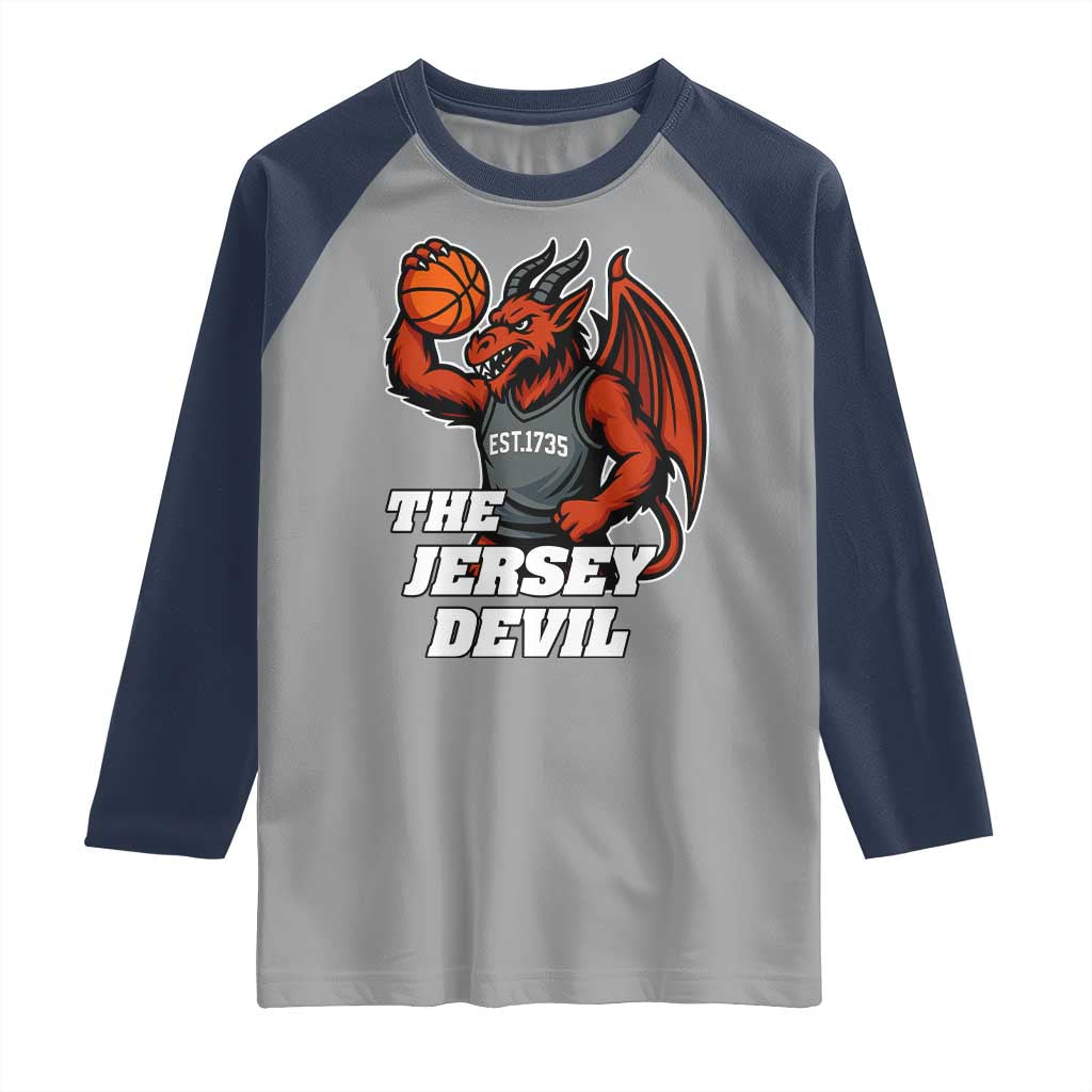 Funny Cryptid Sports Raglan Shirt Jersey Devil Playing Basketball TS12 Sport Gray Navy Print Your Wear