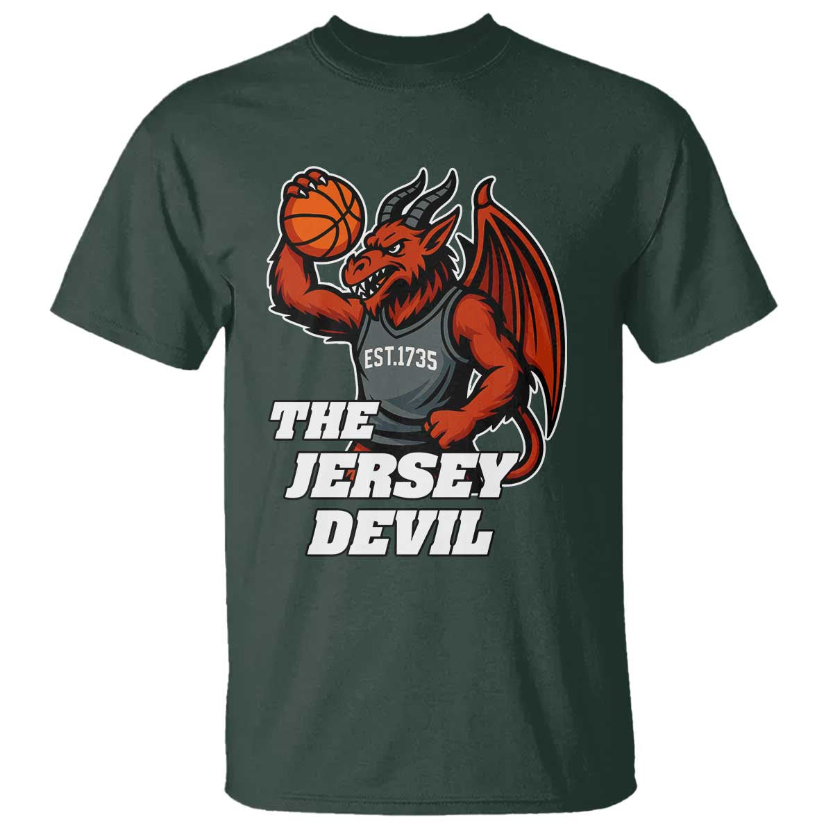 Funny Cryptid Sports T Shirt Jersey Devil Playing Basketball TS12 Dark Forest Green Print Your Wear
