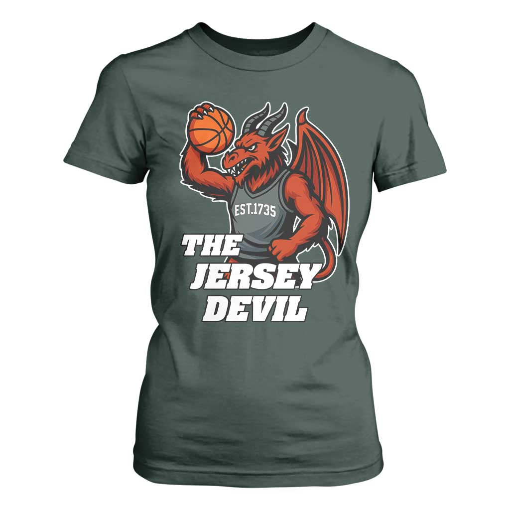 Funny Cryptid Sports T Shirt For Women Jersey Devil Playing Basketball TS12 Dark Forest Green Print Your Wear