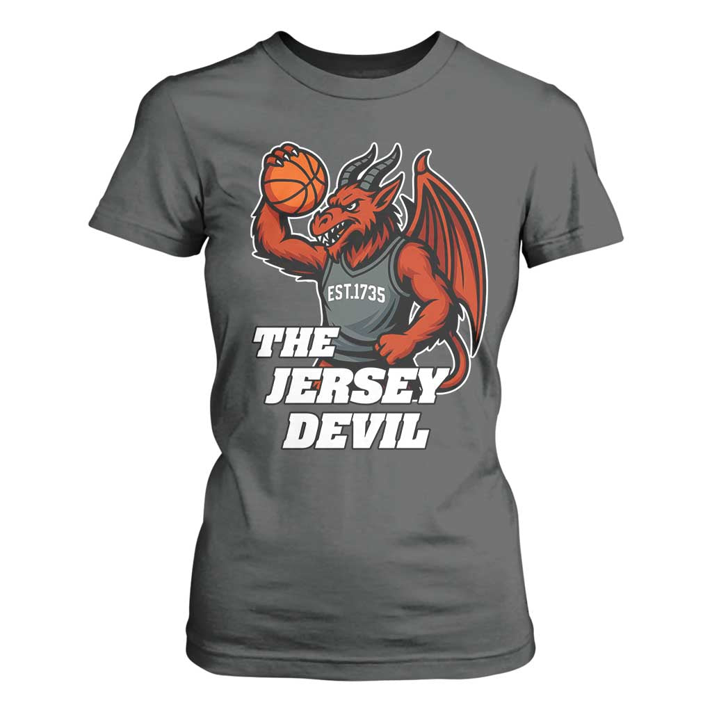 Funny Cryptid Sports T Shirt For Women Jersey Devil Playing Basketball TS12 Dark Heather Print Your Wear