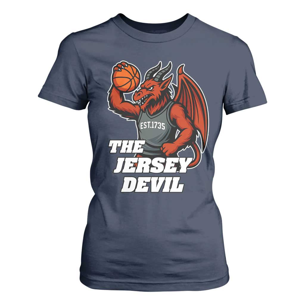Funny Cryptid Sports T Shirt For Women Jersey Devil Playing Basketball TS12 Navy Print Your Wear