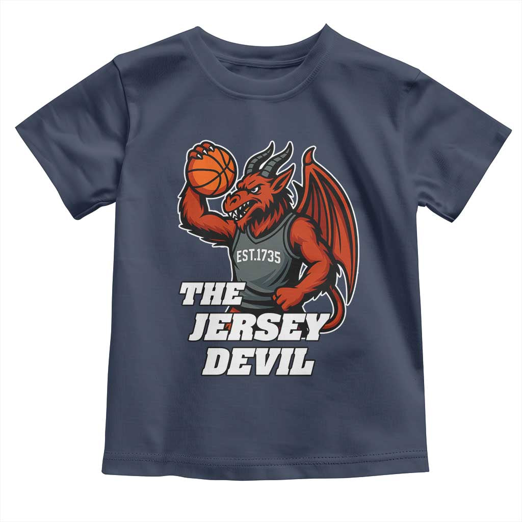 Funny Cryptid Sports Toddler T Shirt Jersey Devil Playing Basketball TS12 Navy Print Your Wear