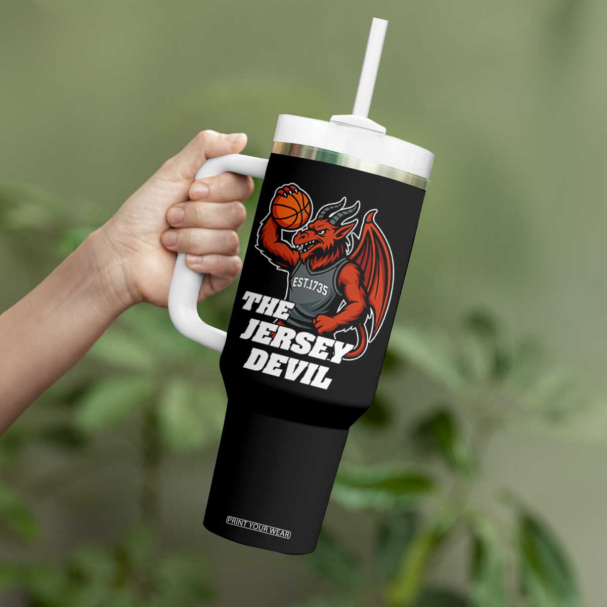 Funny Cryptid Sports Tumbler With Handle Jersey Devil Playing Basketball TS12 Print Your Wear