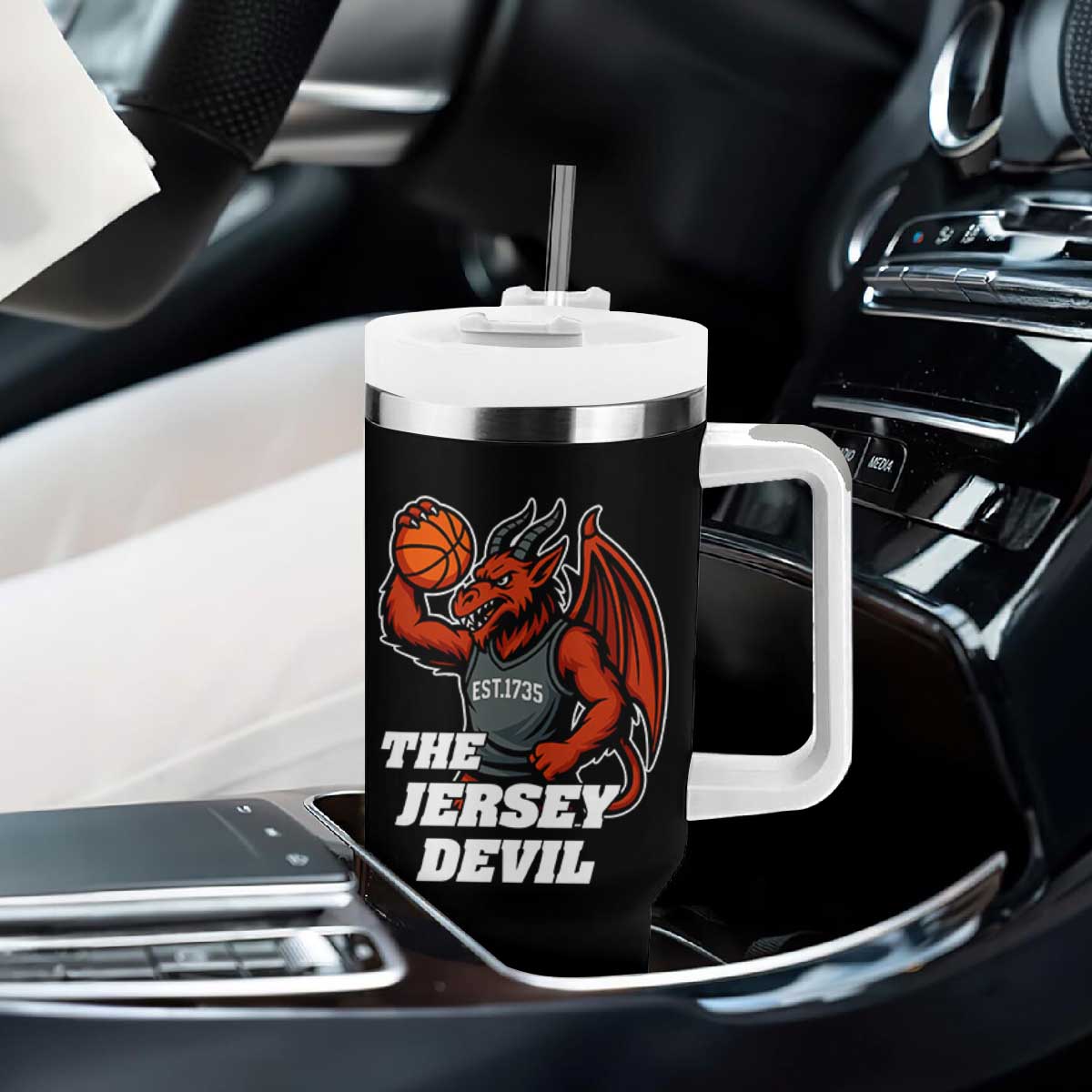 Funny Cryptid Sports Tumbler With Handle Jersey Devil Playing Basketball TS12 Print Your Wear