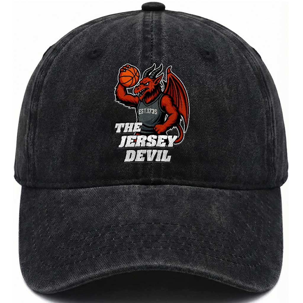 Funny Cryptid Sports Washed Cotton Baseball Cap Jersey Devil Playing Basketball TS12 Print Your Wear