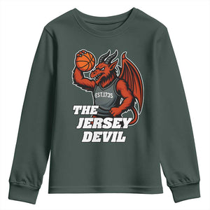 Funny Cryptid Sports Youth Sweatshirt Jersey Devil Playing Basketball TS12 Dark Forest Green Print Your Wear