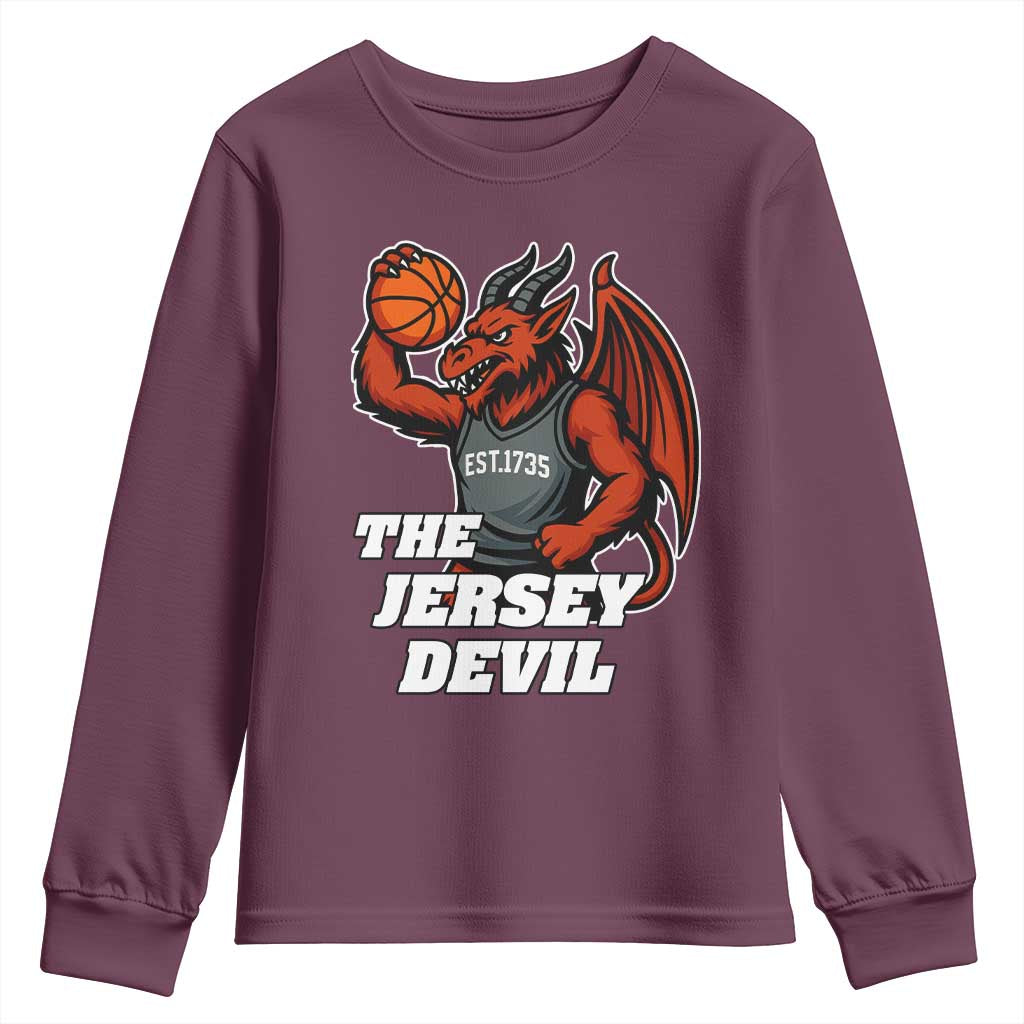 Funny Cryptid Sports Youth Sweatshirt Jersey Devil Playing Basketball TS12 Maroon Print Your Wear