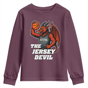 Funny Cryptid Sports Youth Sweatshirt Jersey Devil Playing Basketball TS12 Maroon Print Your Wear