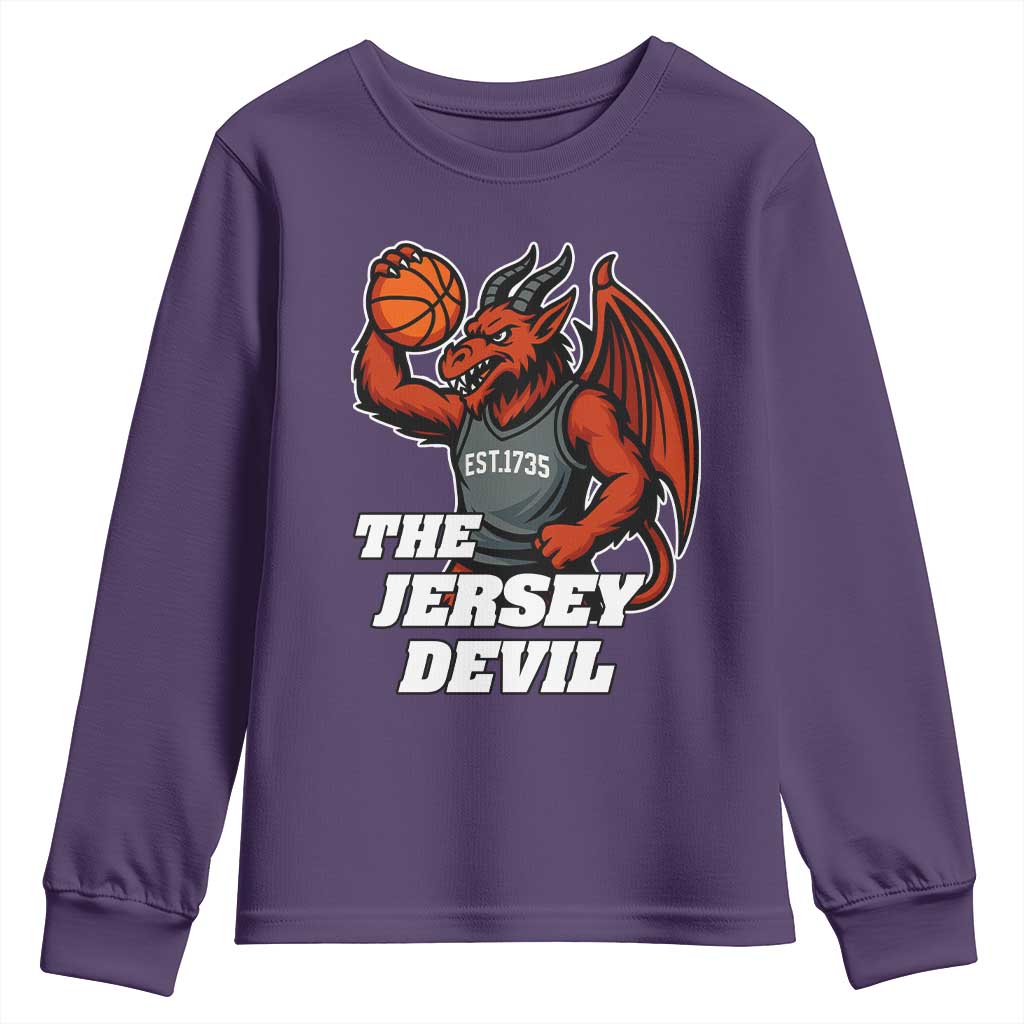 Funny Cryptid Sports Youth Sweatshirt Jersey Devil Playing Basketball TS12 Purple Print Your Wear
