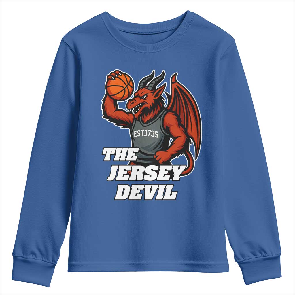 Funny Cryptid Sports Youth Sweatshirt Jersey Devil Playing Basketball TS12 Royal Blue Print Your Wear