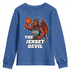 Funny Cryptid Sports Youth Sweatshirt Jersey Devil Playing Basketball TS12 Royal Blue Print Your Wear