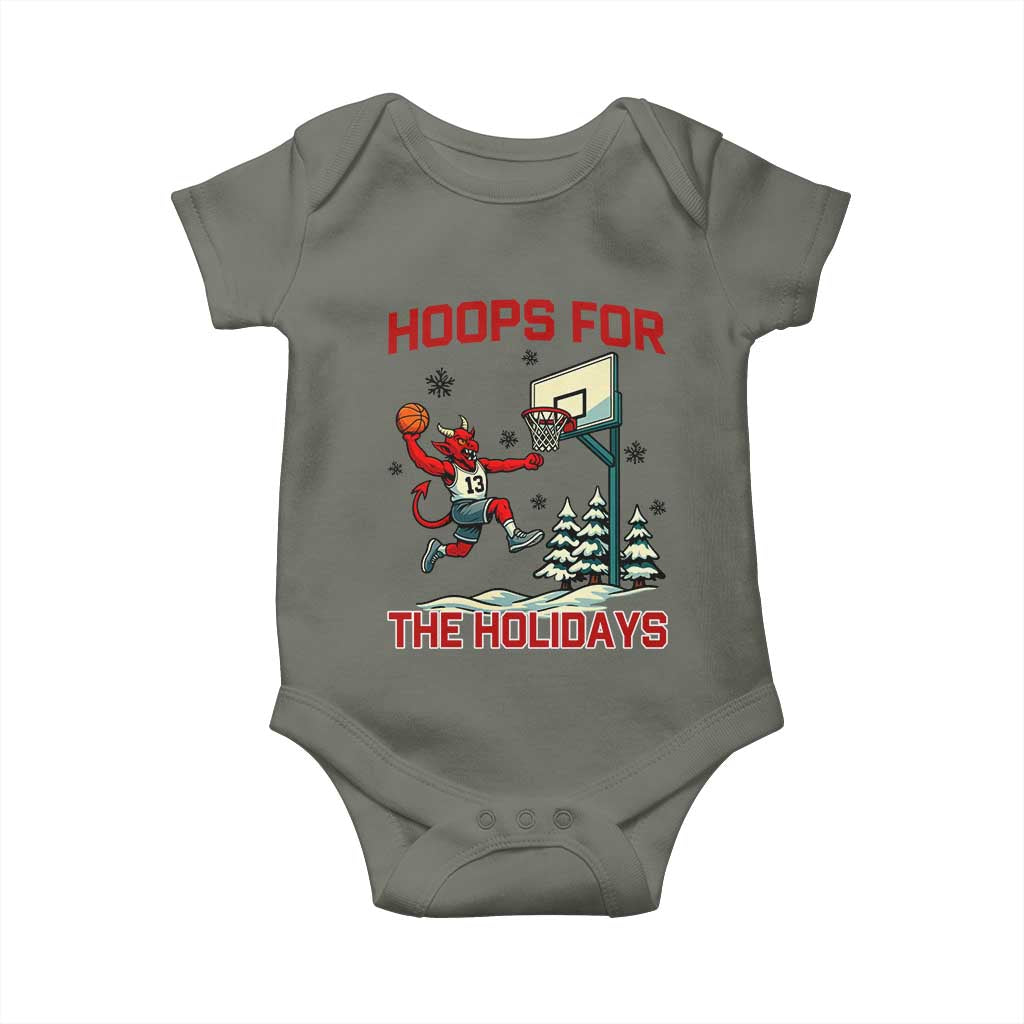Funny Christmas Basketball Jersey Devil Baby Onesie Hoops For The Holidays TS12 Military Green Print Your Wear