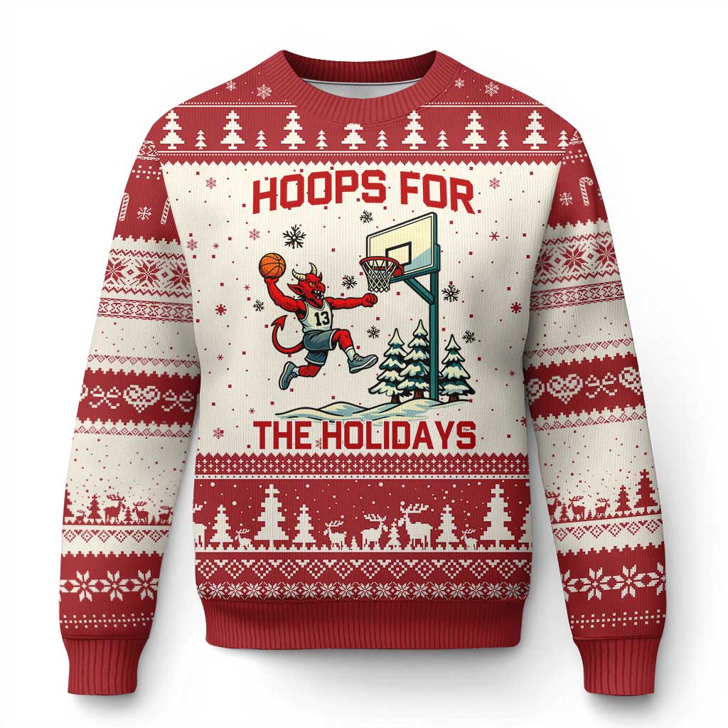 Funny Christmas Basketball Jersey Devil Ugly Christmas Sweater Hoops For The Holidays TS12 Beige Red Print Your Wear