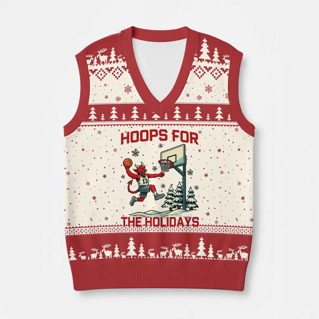Funny Xmas Basketball Jersey Devil V-Neck Knit Sweater Vest Hoops For The Holidays TS12 Beige Red Print Your Wear