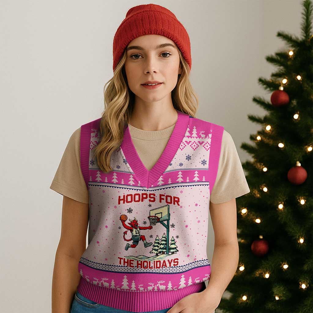 Funny Xmas Basketball Jersey Devil V-Neck Knit Sweater Vest Hoops For The Holidays TS12 Hot Pink Print Your Wear