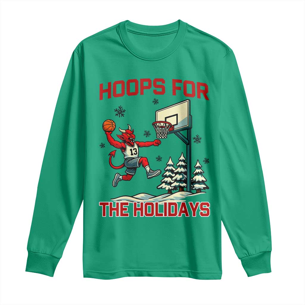 Funny Christmas Basketball Jersey Devil Long Sleeve Shirt Hoops For The Holidays TS12 Irish Green Print Your Wear