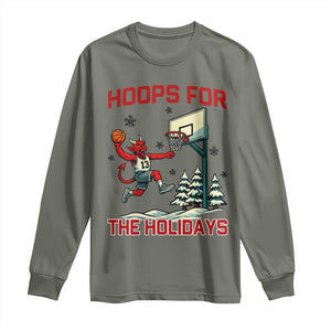 Funny Christmas Basketball Jersey Devil Long Sleeve Shirt Hoops For The Holidays TS12 Military Green Print Your Wear