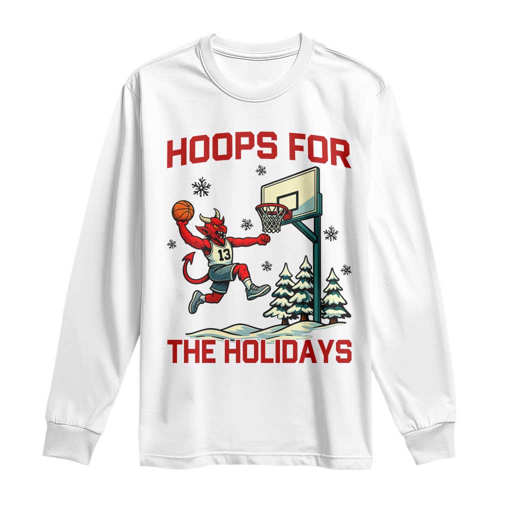 Funny Christmas Basketball Jersey Devil Long Sleeve Shirt Hoops For The Holidays TS12 White Print Your Wear