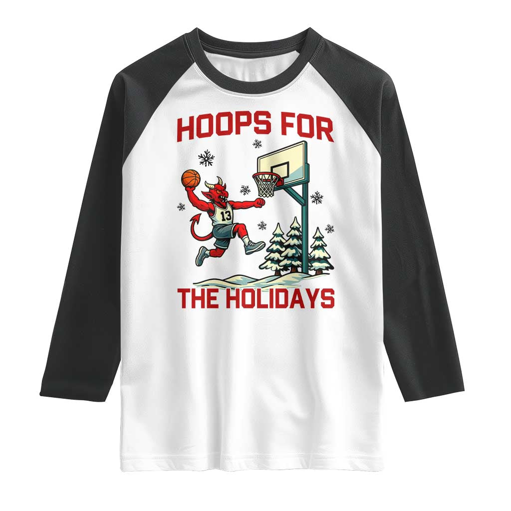 Funny Christmas Basketball Jersey Devil Raglan Shirt Hoops For The Holidays TS12 White Black Print Your Wear