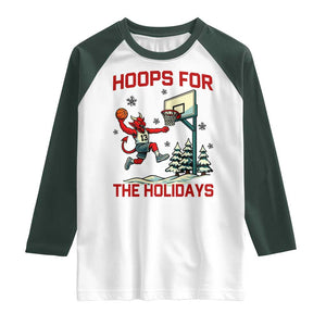Funny Christmas Basketball Jersey Devil Raglan Shirt Hoops For The Holidays TS12 White Dark Forest Green Print Your Wear