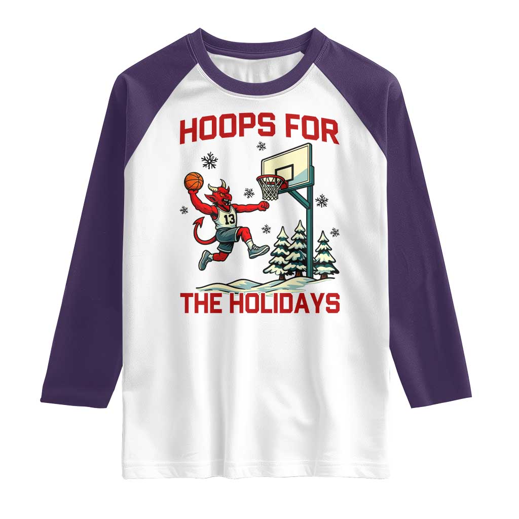 Funny Christmas Basketball Jersey Devil Raglan Shirt Hoops For The Holidays TS12 White Purple Print Your Wear