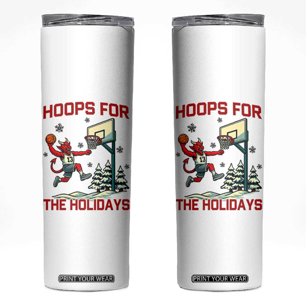 Funny Christmas Basketball Jersey Devil Skinny Tumbler Hoops For The Holidays TS12 White Print Your Wear