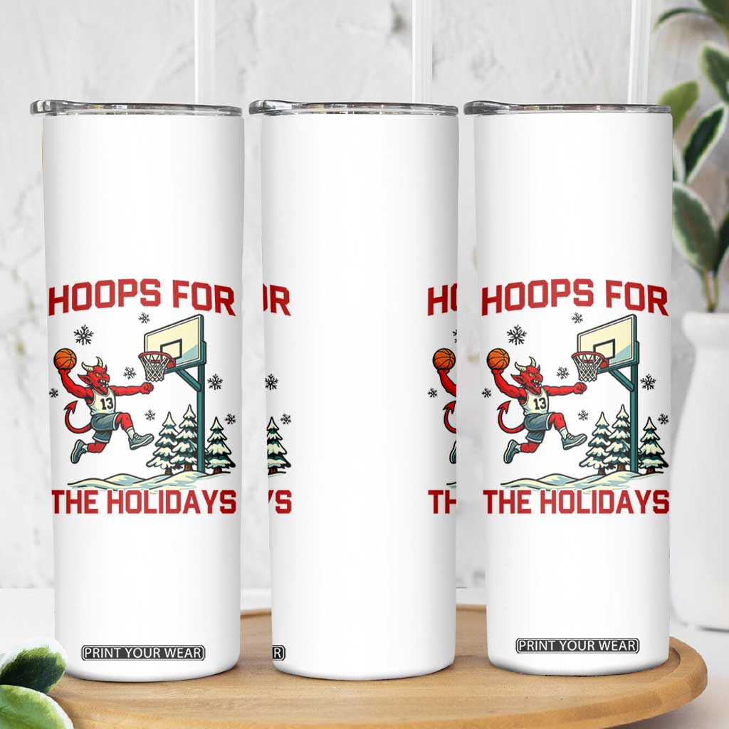 Funny Christmas Basketball Jersey Devil Skinny Tumbler Hoops For The Holidays TS12 Print Your Wear